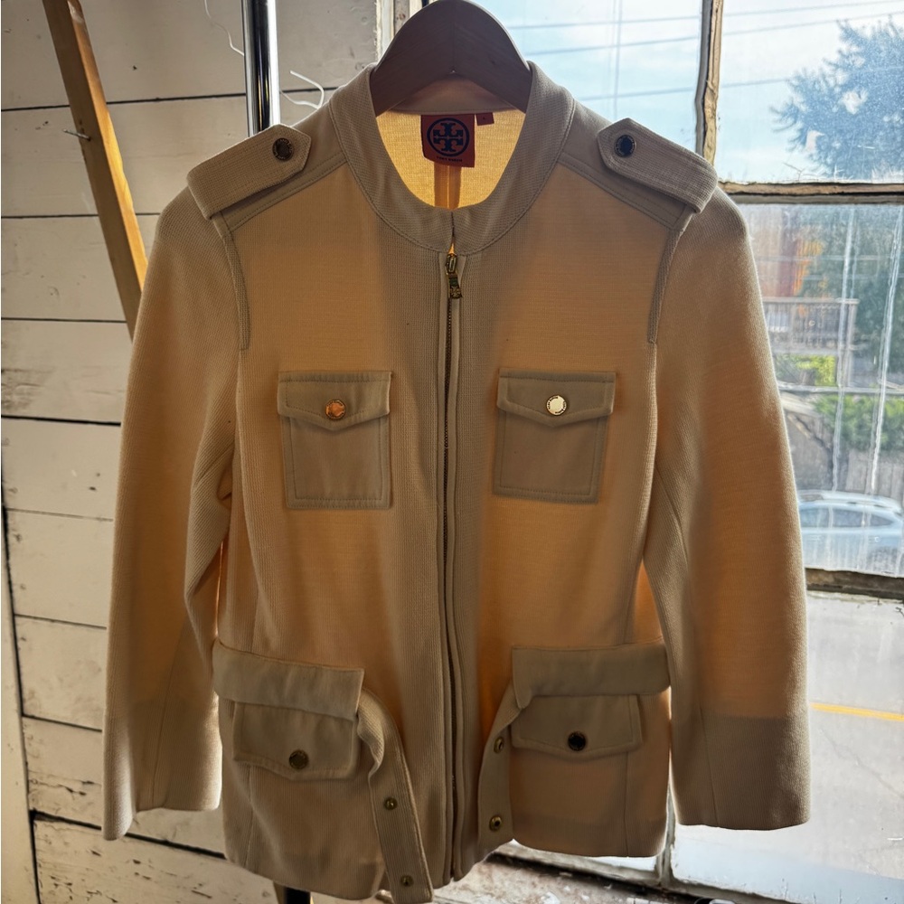 Tory Burch Havelil Full Zip Cream Military Jacket
